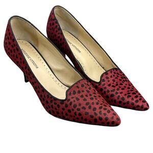 Adrienne Vittadini Jackee Red Black Cheetah Fine Leather Pump Heel Women 8.5M
